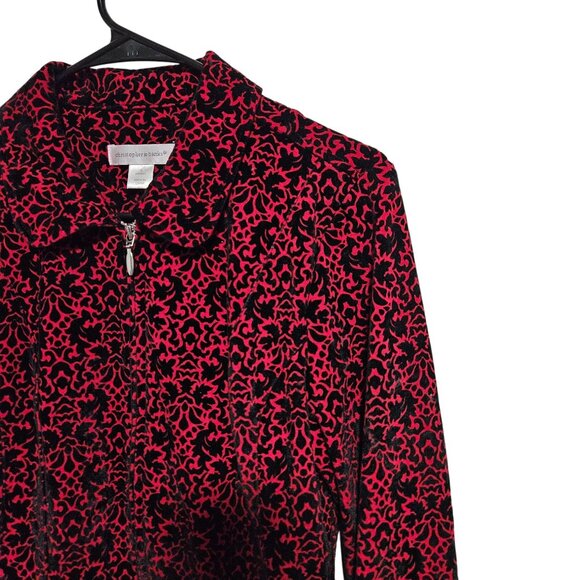 Christopher & Banks Red Black Velvet Floral Jacket Womens Size Small Full Zip - Picture 3 of 5